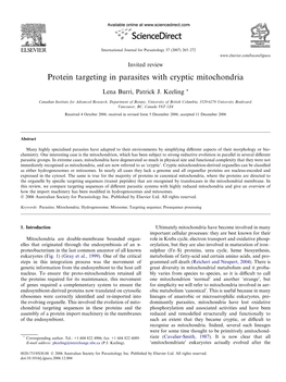 Protein Targeting in Parasites with Cryptic Mitochondria