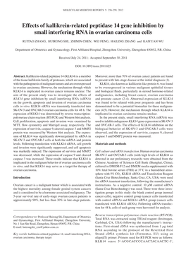 Effects of Kallikrein-Related Peptidase 14 Gene Inhibition by Small Interfering RNA in Ovarian Carcinoma Cells