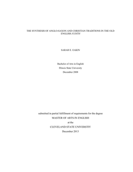 The Synthesis of Anglo-Saxon and Christian Traditions in the Old English Judith