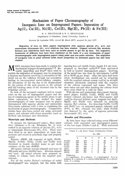 Mechanism of Paper Chromatography of Inorganic Ions on Impregnated Papers: Separation of Ag(I), Cu(II), Ni(II), Co(II), Hg(II), Pbcii) & Feciii)