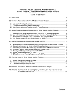 Potential Policy, Licensing, and Key Technical Issues for Small Modular Nuclear Reactor Designs