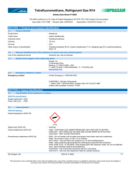 Tetrafluoromethane, Refrigerant Gas R14