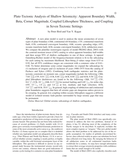 Plate-Tectonic Analysis of Shallow Seismicity: Apparent Boundary Width, Beta, Corner Magnitude, Coupled Lithosphere Thickness, A