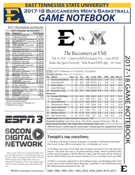 ETSU Vs. VMI Game Notes