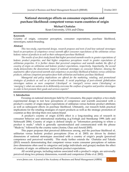 Competent Versus Warm Countries of Origin