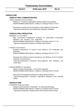 Parliamentary Documentation Vol.XLV 16-30 June, 2019 No.12