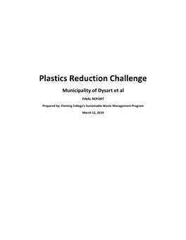 Plastics Reduction Challenge Municipality of Dysart Et Al