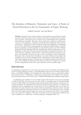 The Interface of Ethnicity, Modernity and Caste: a Study of Social Structures in the Lo Community of Upper Mustang