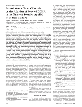 Remediation of Iron Chlorosis by the Addition of Fe-O,O-EDDHA in the Nutrient Solution Applied to Soilless Culture