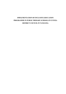 Implementation of Inclusive Education Programme in Public Primary Schools in Uvinza District Council in Tanzania