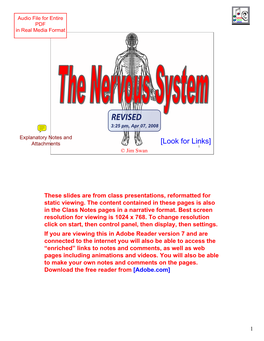 The Nervous System 1) Integration of Body Processes 2) Control of Voluntary Effectors (Skeletal Muscles), and Mediation of Voluntary Reflexes