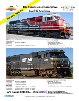 HO SD60E Diesel Locomotive Norfolk Southern