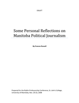 Some Personal Reflections on Manitoba Political Journalism