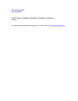 18.917 Topics in Algebraic Topology: the Sullivan Conjecture Fall 2007