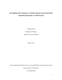 Investigating Water Responsive Actuation Using the Resurrection Plant Selaginella Lepidophylla As a Model System