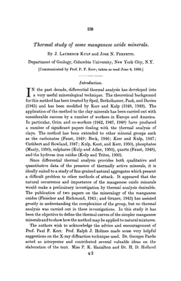 Thermal Study of Some Manganese Oxide Minerals. by J