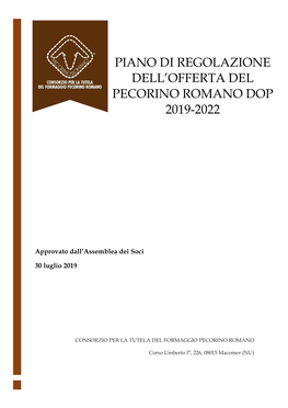 Piano Di Regolazione Dell'offerta Del Pecorino