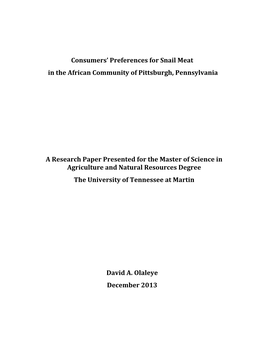 Consumers' Preferences for Snail Meat in the African Community Of