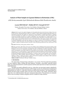 Analysis of Plant Samples in Gypsum Habitats in Herbarium (ANK) ANK Herbaryumundaki Jipsli Habitatlarda Bulunan Bitki Örneklerinin Analizi