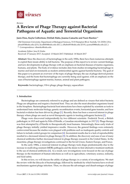 A Review of Phage Therapy Against Bacterial Pathogens of Aquatic and Terrestrial Organisms