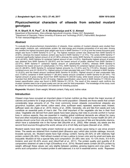 Physicochemical Characters of Oilseeds from Selected Mustard Genotypes