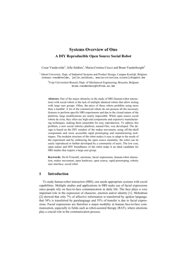 Systems Overview of Ono a DIY Reproducible Open Source Social Robot