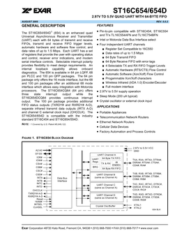 Xr ST16C654/654D 2.97V to 5.5V QUAD UART with 64-BYTE FIFO AUGUST 2005 REV