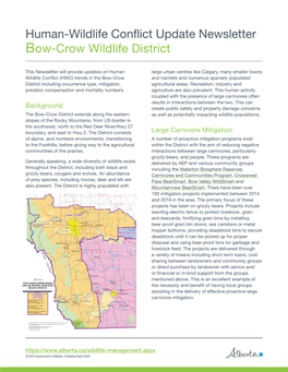 Human-Wildlife Conflict Update Newsletter Bow-Crow Wildlife District