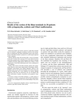 Clinical Article Results of the Section of the Filum Terminale in 20 Patients with Syringomyelia, Scoliosis and Chiari Malformat