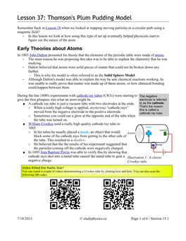 Lesson 37: Thomson's Plum Pudding Model