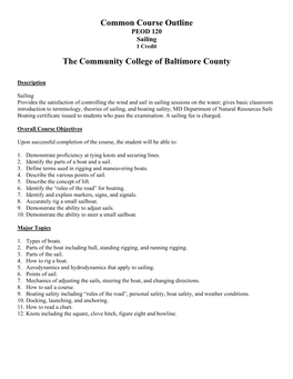 Common Course Outline the Community College of Baltimore