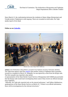 The Road of Contention. the Authorities of Kyrgyzstan and Tajikistan Begin Negotiations After a Border Conflict