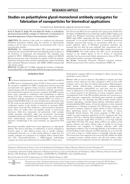 Studies on Polyethylene Glycol-Monoclonal Antibody Conjugates for Fabrication of Nanoparticles for Biomedical Applications