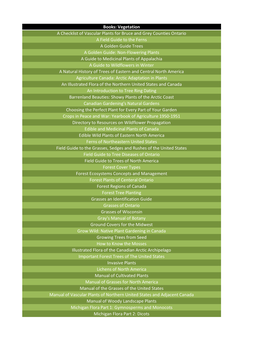 Books: Vegetation a Checklist of Vascular Plants for Bruce and Grey