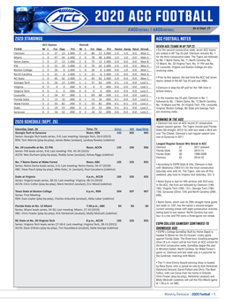 2020 Standings Acc Football Notes 2020 Schedule (Sept