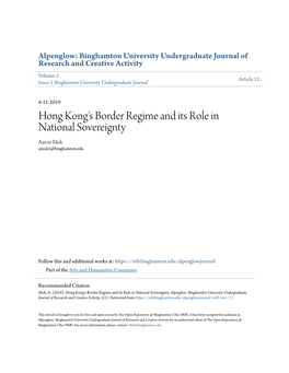 Hong Kong's Border Regime and Its Role in National Sovereignty Aaron Mok Amok3@Binghamton.Edu