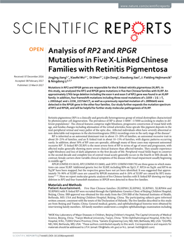 Analysis of RP2 and RPGR Mutations in Five X-Linked Chinese Families