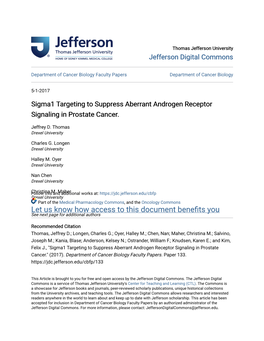 Sigma1 Targeting to Suppress Aberrant Androgen Receptor Signaling in Prostate Cancer