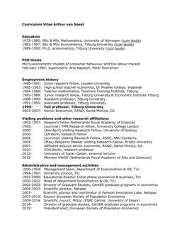 Curriculum Vitae Arthur Van Soest Education 1975-1980