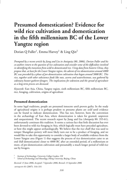 Evidence for Wild Rice Cultivation and Domestication in the Fifth