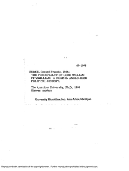 Ti-Ie Viceroyalty of Lord William Fitzwilliam: a Crisis in Anglo-Irish Political History