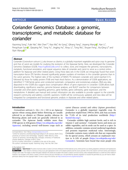 A Genomic, Transcriptomic, and Metabolic Database for Coriander