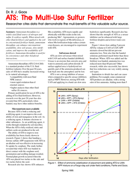 ATS: the Multi-Use Sulfur Fertilizer Researcher Cites Data That Demonstrate the Muli-Benefits of This Valuable Sulfur Source