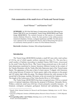 Fish Communities of the Small Rivers of Turda and Tureni Gorges Aurel