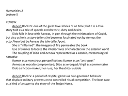 Humanities 2 Lecture 5 REVIEW: Aeneid Book IV: One of the Great