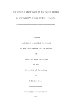 THE STRATEGIC SIGNIFICANCE of the PACIFIC ISLANDS Iil NEH