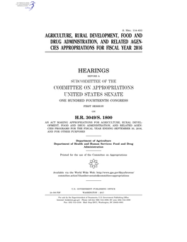 Agriculture, Rural Development, Food and Drug Administration, and Related Agen- Cies Appropriations for Fiscal Year 2016