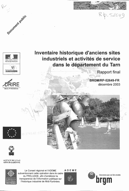 Inventaire Historique D'anciens Sites Industriels Et Activités De Service Dans Le Département Du Tarn