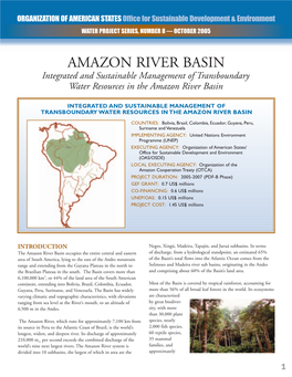 AMAZON RIVER BASIN Integrated and Sustainable Management of Transboundary Water Resources in the Amazon River Basin