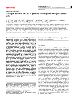Androgen Activates PEG10 to Promote Carcinogenesis in Hepatic Cancer Cells